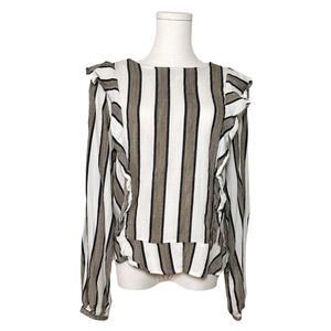 Isabella Sinclair Striped Ruffled Gauzy Long Sleeved Tie Neck Top Medium